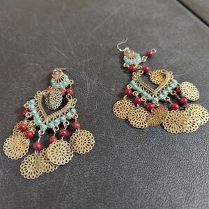 Elegant Gold and Red Dangle Earrings